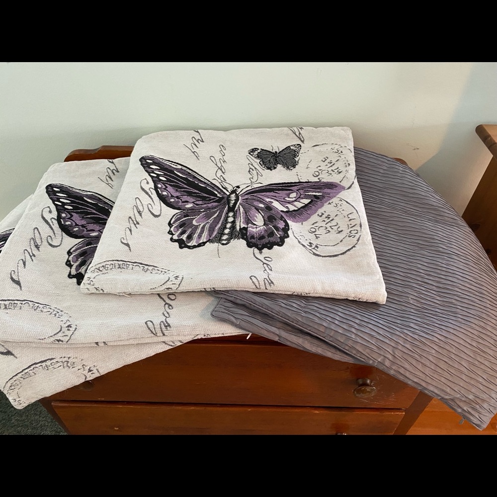 Set of 3 purple butterfly pillow covers